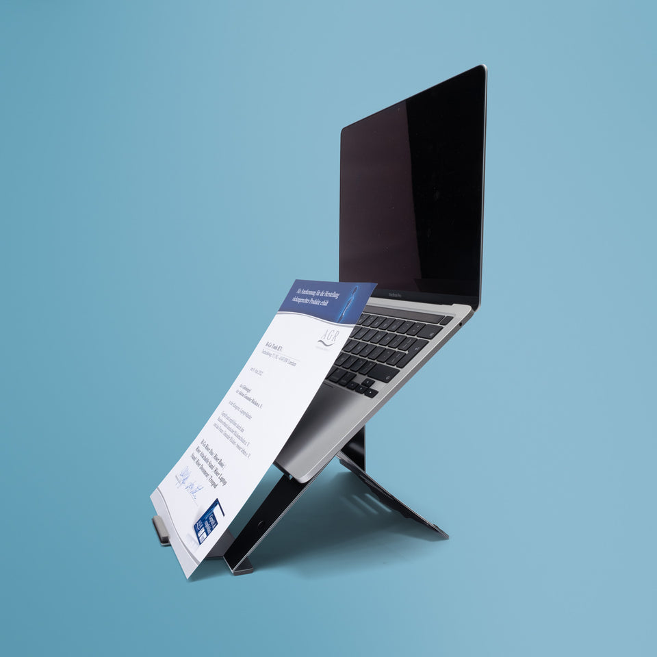 R-Go Tools Support d'ordinateur portable R-Go Riser Document, ergonomique, pliable et réglable, avec porte-documents, certifié AGR, noir