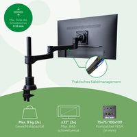 R-Go Tools Monitorhalterung R-Go Zepher, verstellbarer Doppel-Monitorarm, 100% Zirkular, bis 8 kg belastbar, schwarz