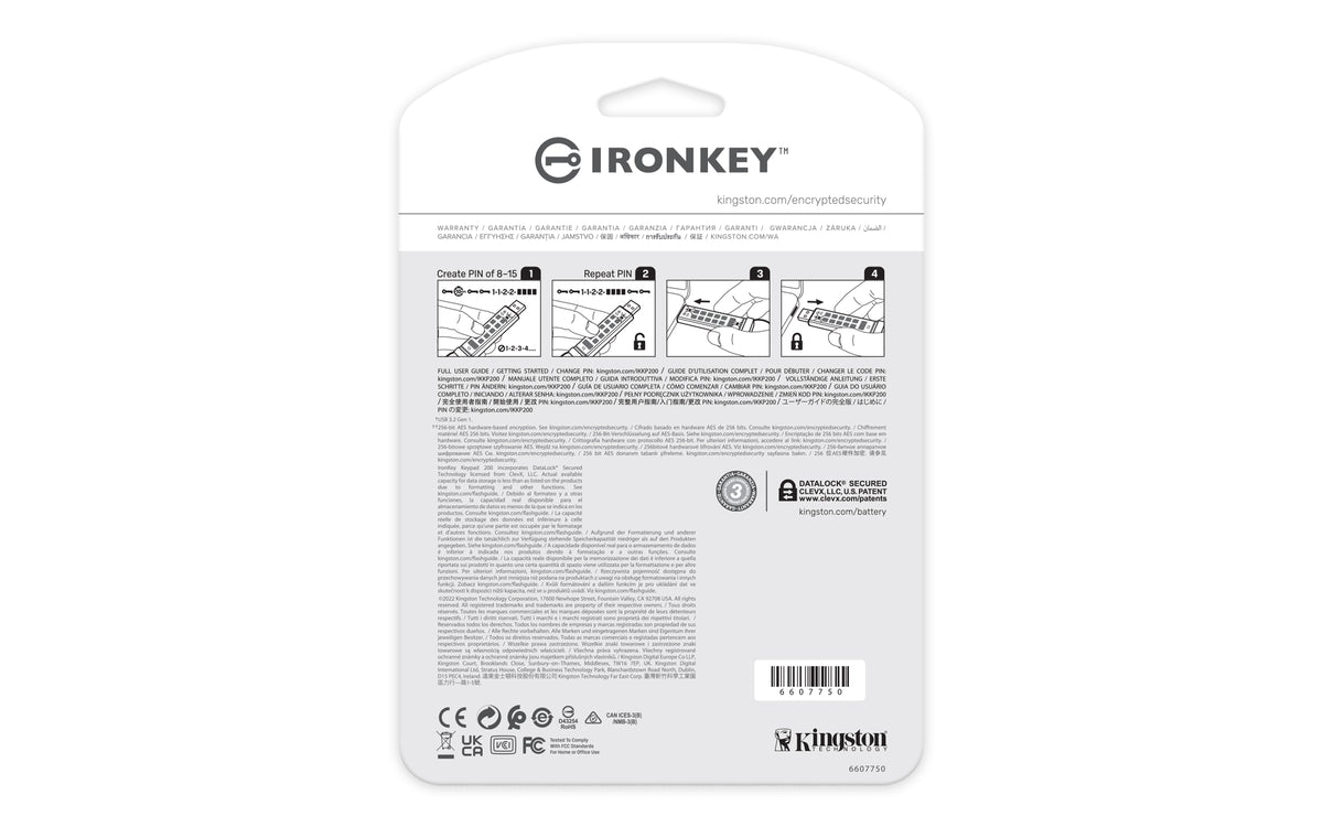Kingston Technology IronKey 512GB Keypad 200, FIPS 140-3 Lvl 3 AES-256 Verschlüsselung
