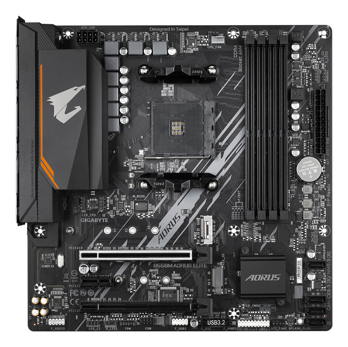 GIGABYTE B550M AORUS ELITE Mainboard – AMD Ryzen 5000 CPUs, 5+3 Phasen VRM, bis zu 4733 MHz DDR4, 1xPCIe 4.0 + 1xPCIe 3.0 M.2, 1GbE LAN, USB 3.2 Gen 1