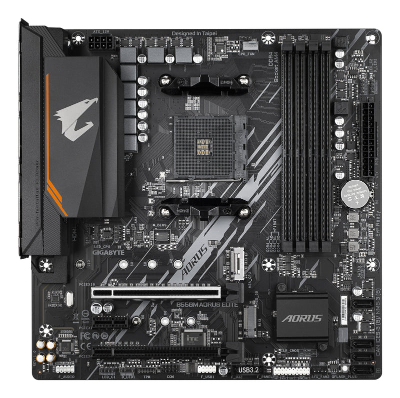 GIGABYTE B550M AORUS ELITE Mainboard – AMD Ryzen 5000 CPUs, 5+3 Phasen VRM, bis zu 4733 MHz DDR4, 1xPCIe 4.0 + 1xPCIe 3.0 M.2, 1GbE LAN, USB 3.2 Gen 1