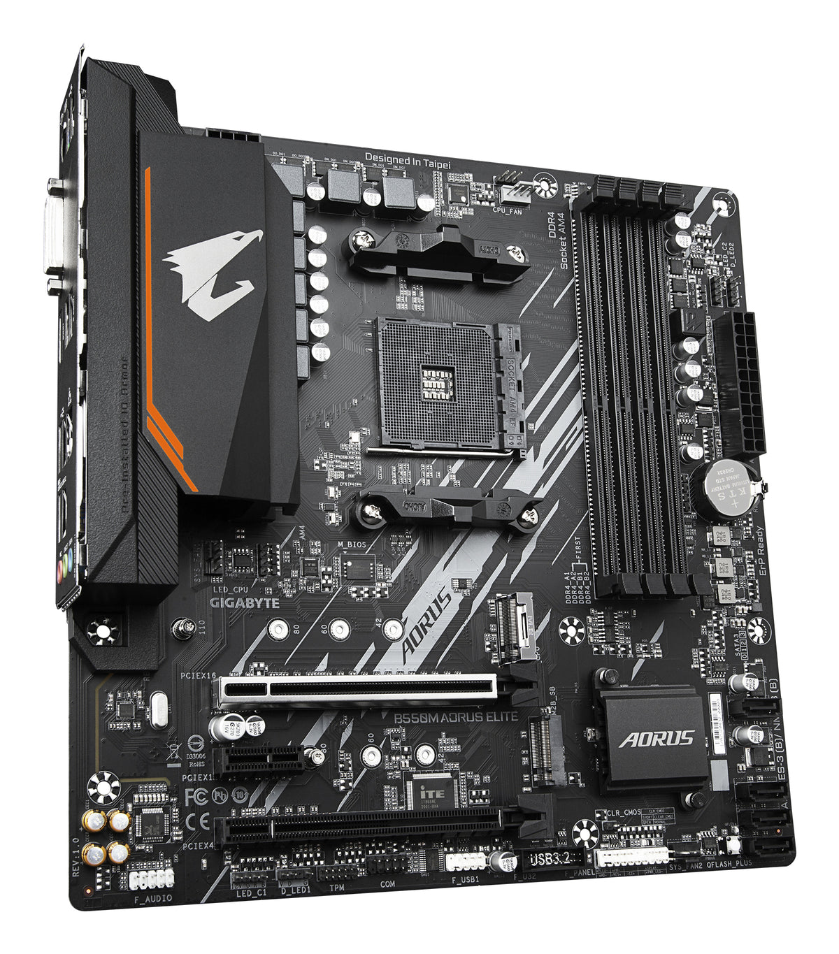 GIGABYTE B550M AORUS ELITE Mainboard – AMD Ryzen 5000 CPUs, 5+3 Phasen VRM, bis zu 4733 MHz DDR4, 1xPCIe 4.0 + 1xPCIe 3.0 M.2, 1GbE LAN, USB 3.2 Gen 1