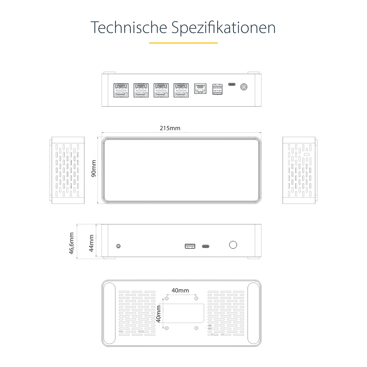 StarTech.com USB C Dockingstation für 4 monitore - 4K 60Hz Hybrid Notebook Dock DisplayPort 1.4 & HDMI 2.0 - Universal USB-C/Thunderbolt Laptop Dock mit 100W PD - USB Hub mit 1x USB-C & 3x USB-A, GbE, Audio