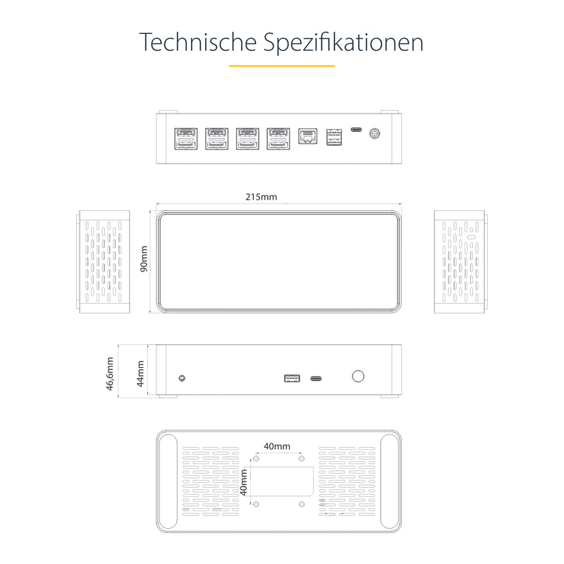 StarTech.com USB C Dockingstation für 4 monitore - 4K 60Hz Hybrid Notebook Dock DisplayPort 1.4 & HDMI 2.0 - Universal USB-C/Thunderbolt Laptop Dock mit 100W PD - USB Hub mit 1x USB-C & 3x USB-A, GbE, Audio