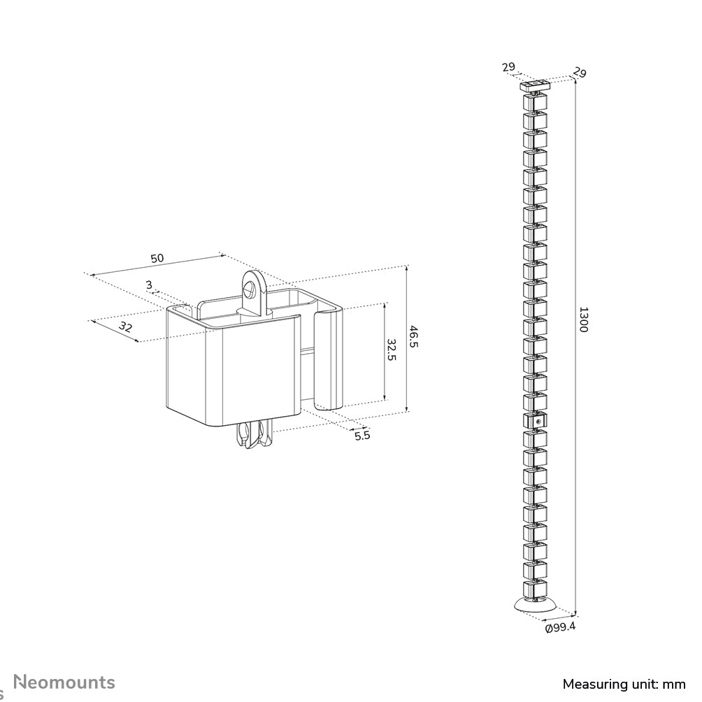 Neomounts ADS06-132BL Kabelwirbelsäule - magnetische Befestigung - universal