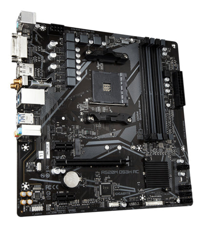 GIGABYTE A520M DS3H AC Mainboard - AMD Ryzen 5000 Serie CPUs, 5+3 Phasen VRM, bis zu 4733 MHz DDR5 (OC), 1xPCIe 3.0 M.2, GbE LAN, WIFI 5, USB 3.2 Gen 1