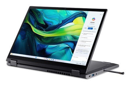 Acer Aspire Spin 14 ASP14-52MTN Intel Core Ultra 7 155U Laptop 35,6 cm (14") Touchscreen WUXGA 32 GB LPDDR5x-SDRAM 1 TB SSD Wi-Fi 6E (802.11ax) Windows 11 Home Deutsch Grau