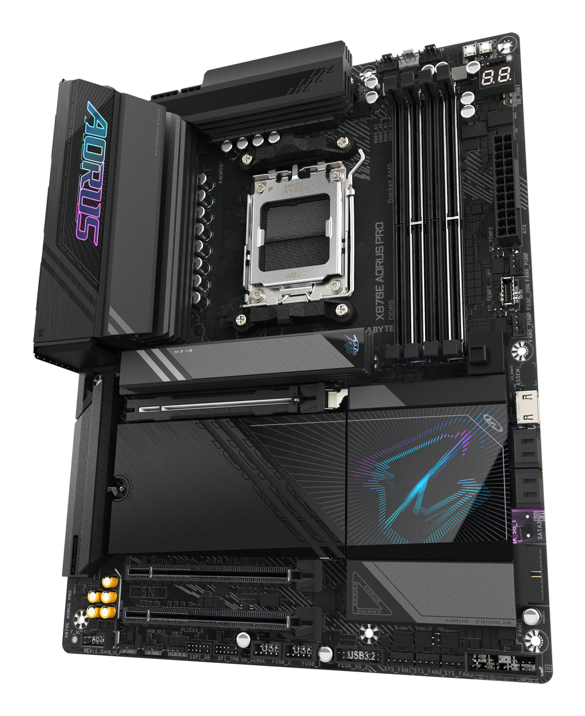GIGABYTE X870E AORUS PRO Mainboard - Unterstützt AMD Ryzen 9000 CPUs, 16+2+2 Phasen digitales VRM, bis zu 8000MHz DDR5 (OC), 3xPCIe 5.0 + 1xPCIe 4.0, Wi-Fi 7, 2.5GbE LAN, USB 4