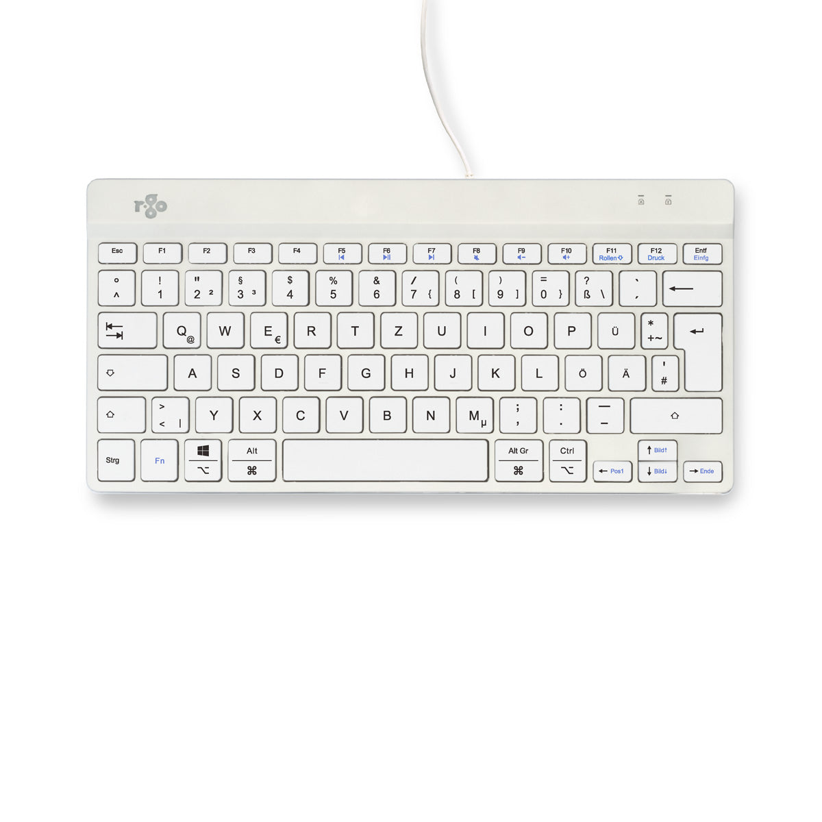 R-Go Tools Ergonomische Tastatur R-Go Compact Break, kompakte Tastatur mit Pausensoftware, QWERTZ (DE), Kabelgebunden, Weiß