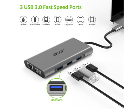 Acer HP.DSCAB.002 laptop-dockingstation & portreplikator USB 3.2 Gen 1 (3.1 Gen 1) Type-C Silber