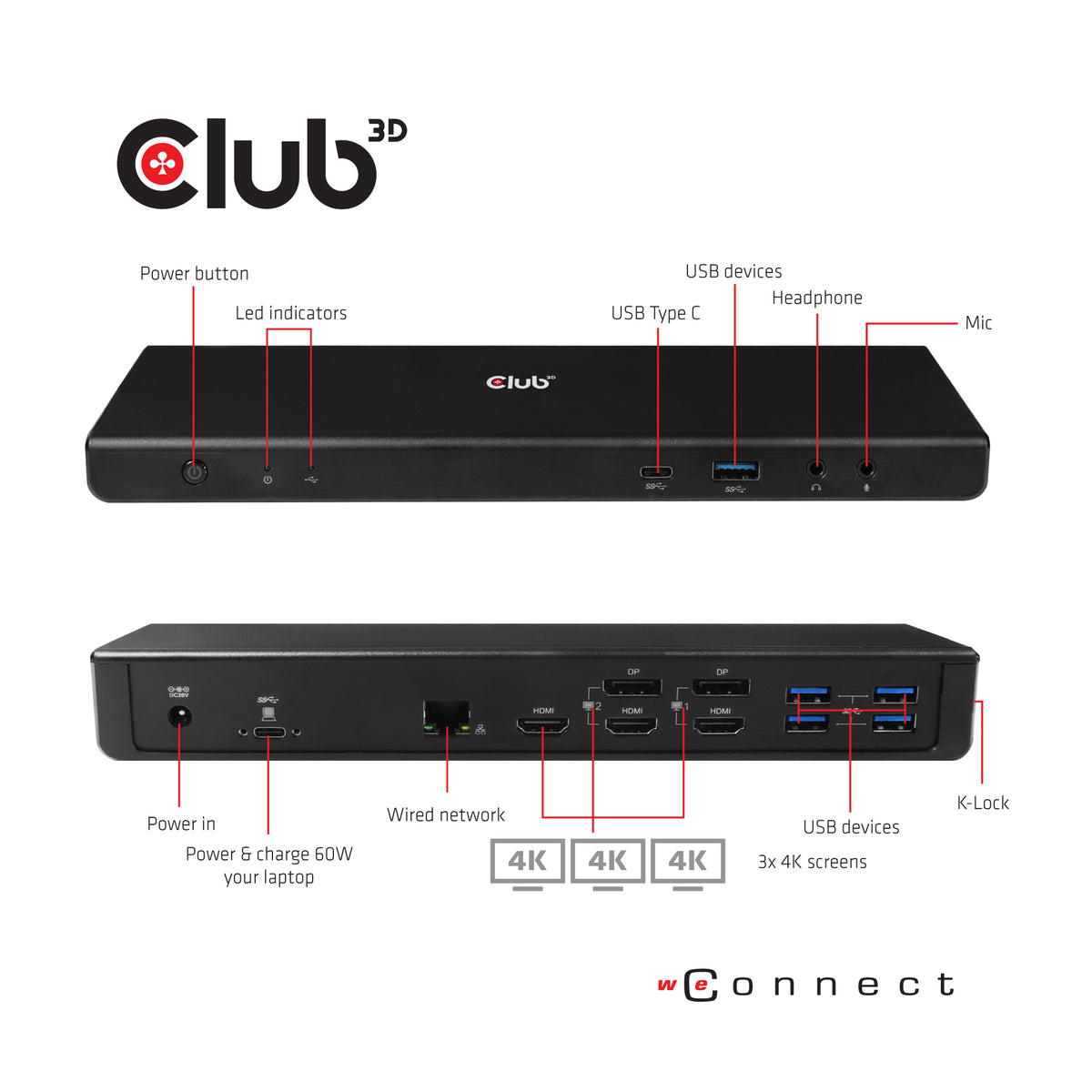 CLUB3D CSV-1562 laptop-dockingstation & portreplikator Andocken USB 3.2 Gen 1 (3.1 Gen 1) Type-C Schwarz