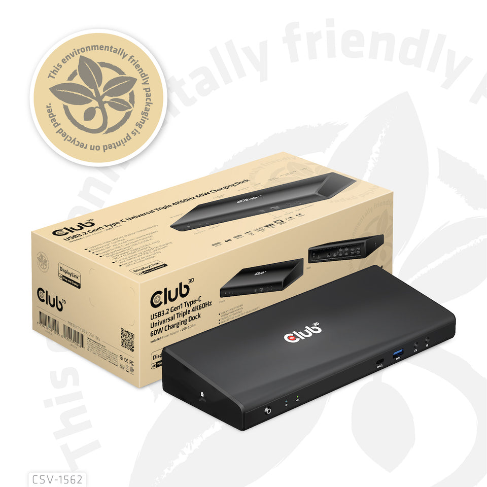 CLUB3D CSV-1562 Station d'accueil pour ordinateur portable & réplicateur de ports Ancrage USB 3.2 Gen 1 (3.1 Gen 1) Type-C Noir