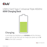 CLUB3D CSV-1562 laptop-dockingstation & portreplikator Andocken USB 3.2 Gen 1 (3.1 Gen 1) Type-C Schwarz