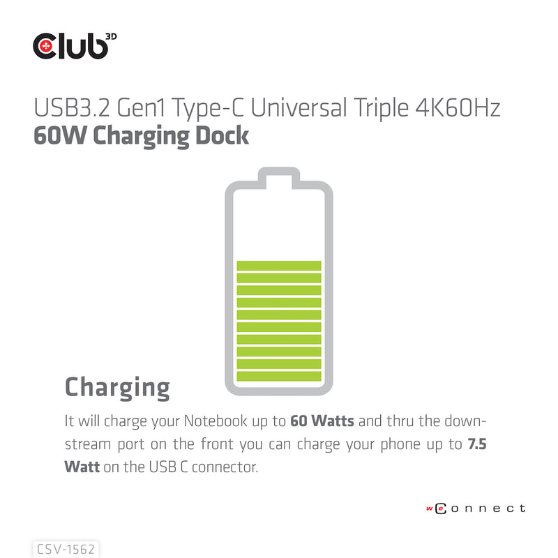 CLUB3D CSV-1562 laptop-dockingstation & portreplikator Andocken USB 3.2 Gen 1 (3.1 Gen 1) Type-C Schwarz