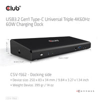 CLUB3D CSV-1562 laptop-dockingstation & portreplikator Andocken USB 3.2 Gen 1 (3.1 Gen 1) Type-C Schwarz