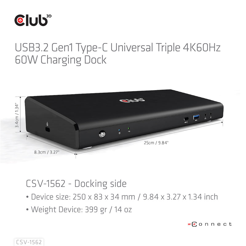 CLUB3D CSV-1562 laptop-dockingstation & portreplikator Andocken USB 3.2 Gen 1 (3.1 Gen 1) Type-C Schwarz