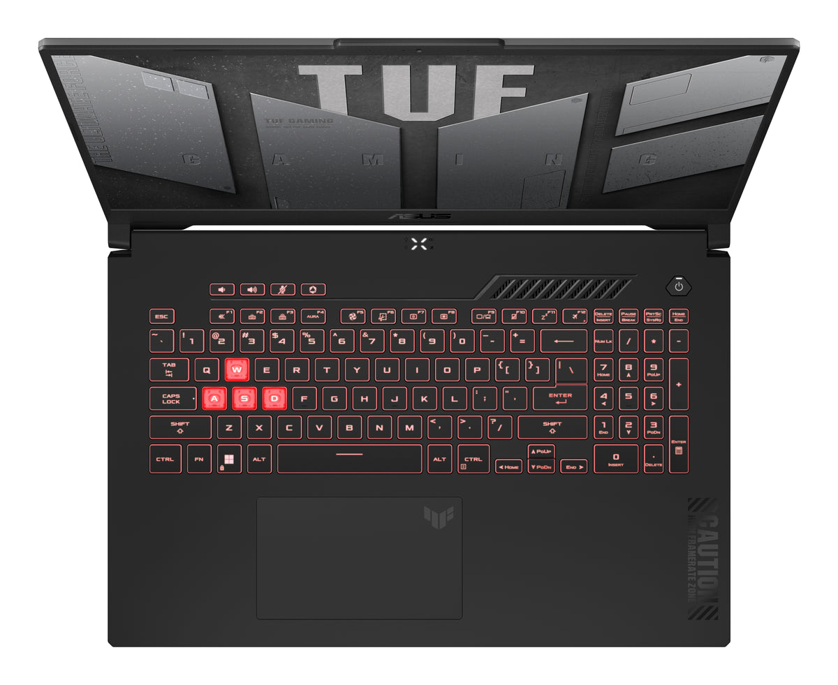 ASUS TUF Gaming A17 TUF707NUQ-DICHX146W AMD Ryzen™ 7 170 Laptop 43,9 cm (17.3") Full HD 16 GB DDR5-SDRAM 512 GB SSD NVIDIA GeForce RTX 4050 Wi-Fi 6 (802.11ax) Windows 11 Home Schwarz, Grau