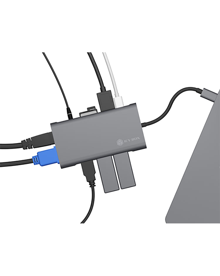 ICY BOX IB-DK4040-CPD, 10 in 1 USB Type-C® Notebook DockingStation, 1x HDMI 4K60Hz, 1x VGA, 3x USB-A, 1x USB-C(PD Only), 1x Audiocombo