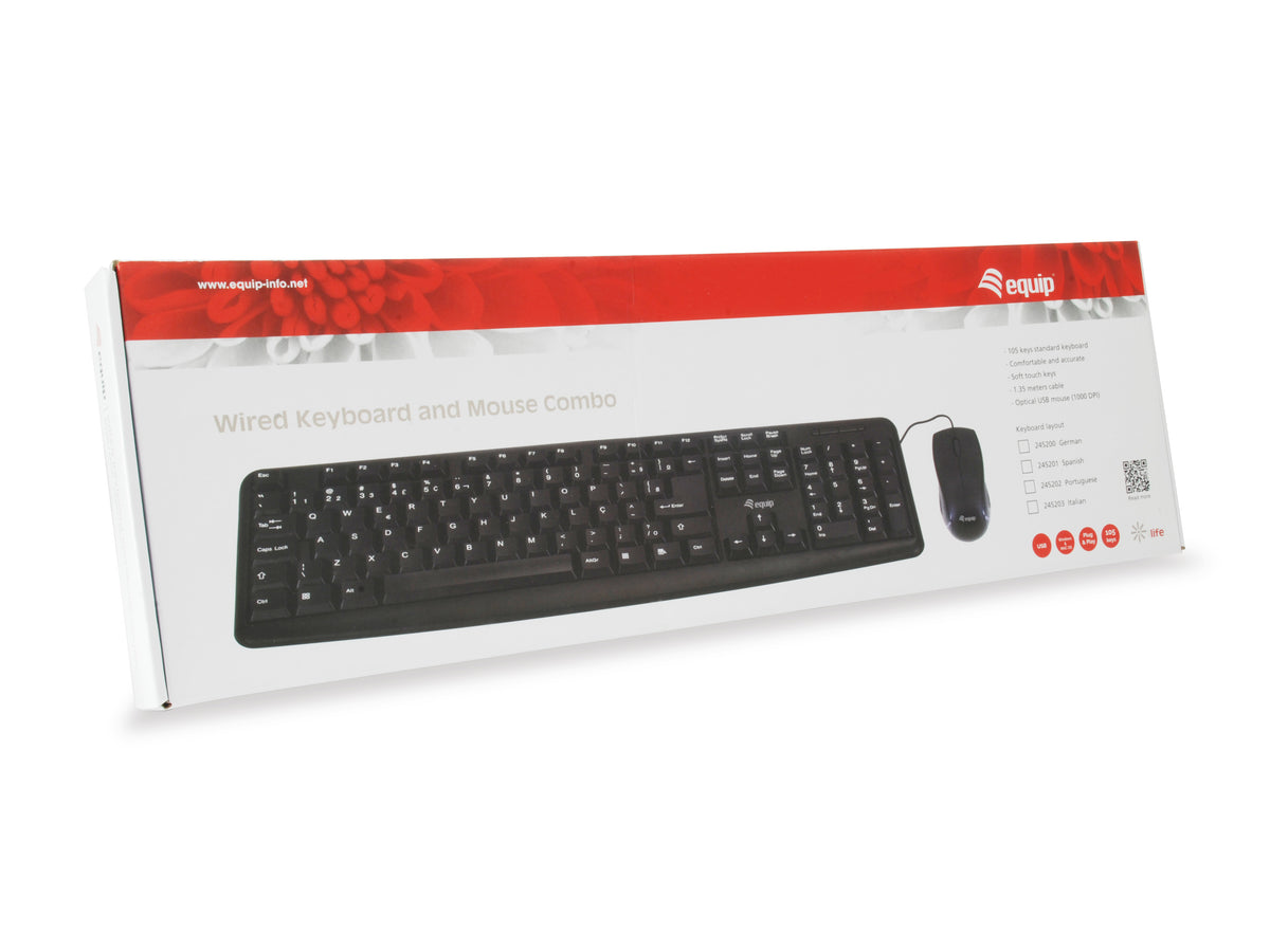 Equip 245201 Tastatur Maus enthalten Büro USB QWERTY Spanisch Schwarz