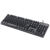 Manhattan USB-Gaming-Tastatur mit LEDs und Metallunterseite, 12 Funktionstasten, Metallunterseite, farbige LED-Hintergrundbeleuchtung, 19 Anti-Ghosting-Tasten, Schutzklasse IPX4 (spritzwassergeschützt), schwarz