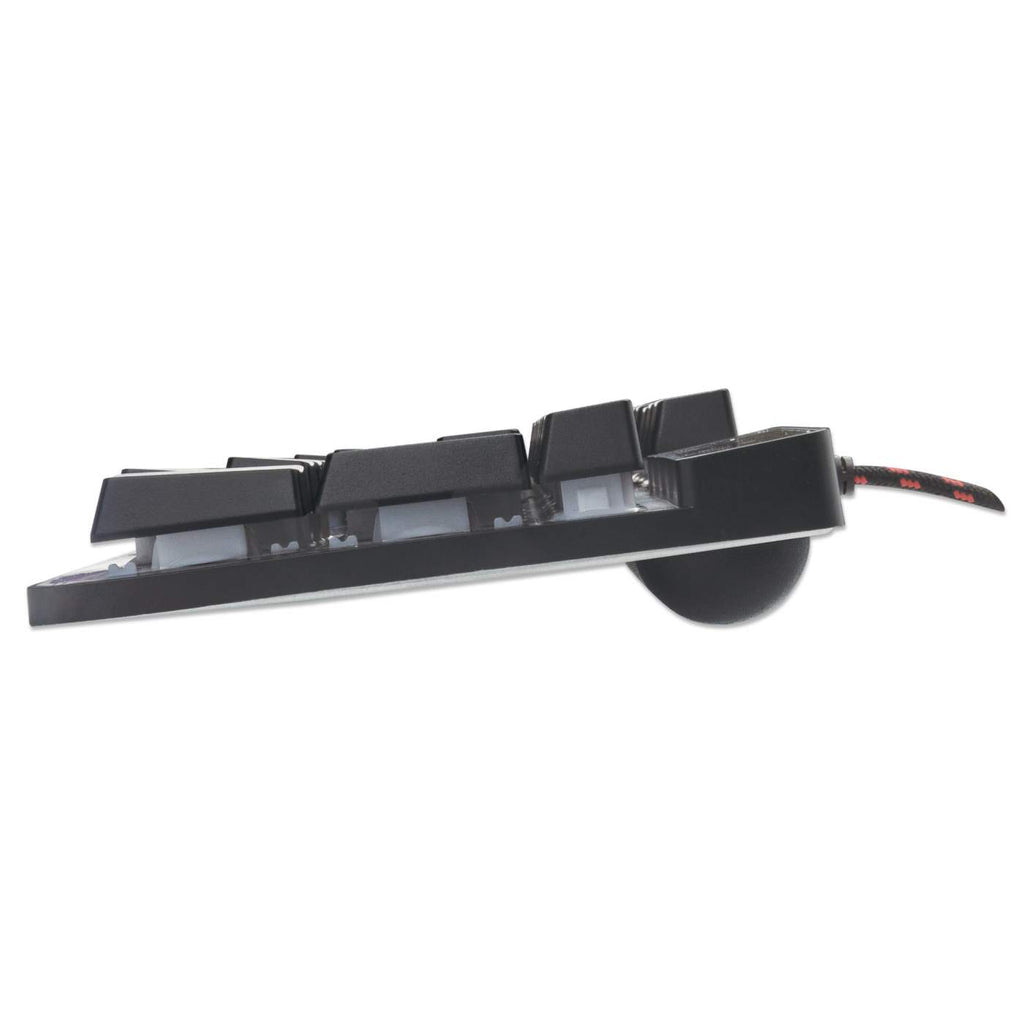 Manhattan USB-Gaming-Tastatur mit LEDs und Metallunterseite, 12 Funktionstasten, Metallunterseite, farbige LED-Hintergrundbeleuchtung, 19 Anti-Ghosting-Tasten, Schutzklasse IPX4 (spritzwassergeschützt), schwarz