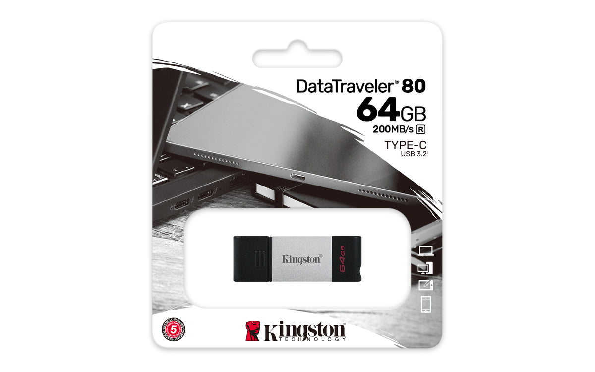 Kingston Technology DataTraveler 80 USB-Stick 64 GB USB Typ-C 3.2 Gen 1 (3.1 Gen 1) Schwarz, Silber