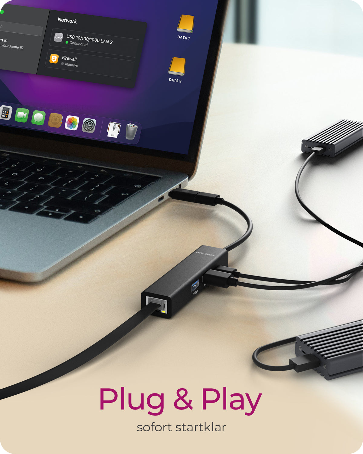 ICY BOX IB-HUB1439-LAN, USB 3.2 Gen 1 HUB und LAN Adapter, Type-A+C zu 2x USB-A & 1x USB-C® & Gigabit LAN, USB Type-A zu Type-C Adapter, Aluminium, schwarz