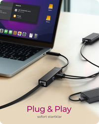 ICY BOX IB-HUB1439-LAN, USB 3.2 Gen 1 HUB und LAN Adapter, Type-A+C zu 2x USB-A & 1x USB-C® & Gigabit LAN, USB Type-A zu Type-C Adapter, Aluminium, schwarz