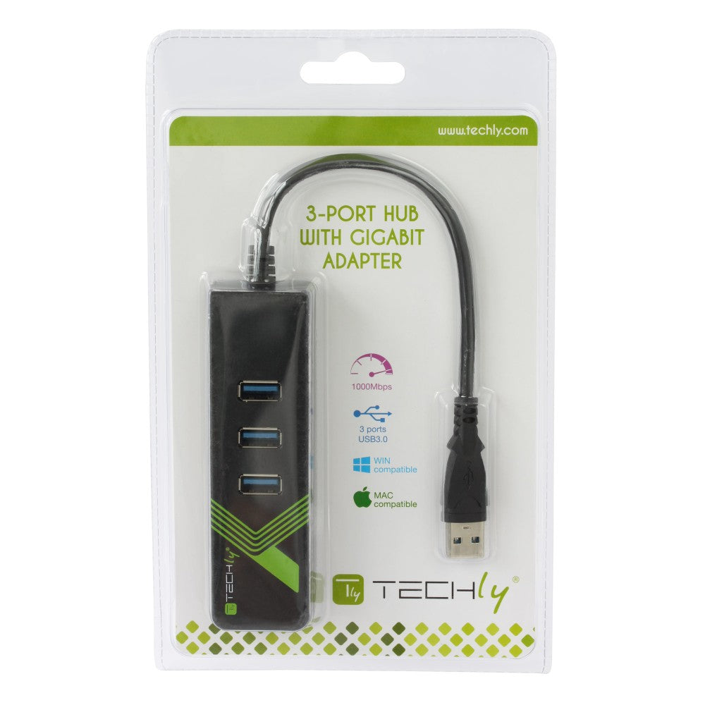 Techly IDATA USB-ETGIGA-3U2 laptop-dockingstation & portreplikator USB 3.2 Gen 1 (3.1 Gen 1) Type-A Schwarz