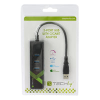 Techly IDATA USB-ETGIGA-3U2 laptop-dockingstation & portreplikator USB 3.2 Gen 1 (3.1 Gen 1) Type-A Schwarz