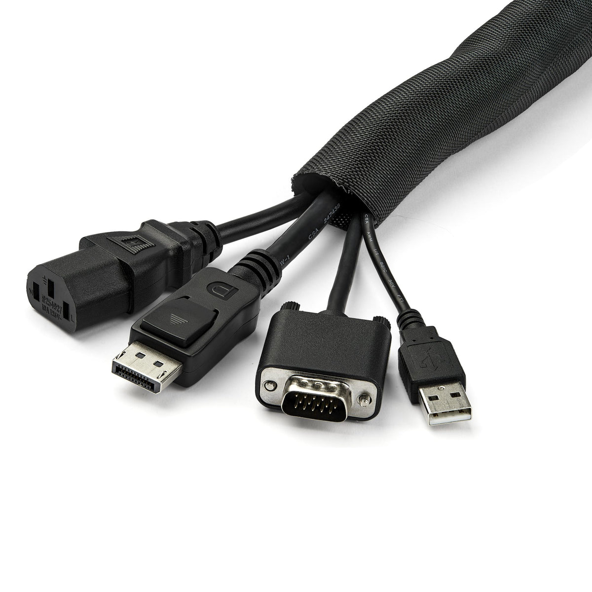 StarTech.com 4,6 m Kabelschlauch - Flexibel gewickelter Kabelstrumpf - Ø 2,54 - 3,81cm Durchmesser - Polyester Kabelabdeckung - Kabelkanal - Kabelbündelschlauch - Schutzschlauch - Schwarzer Cable Organizer zum Zuschneiden