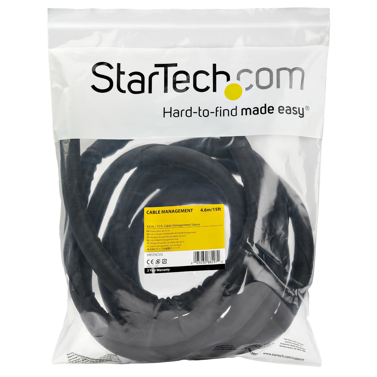 StarTech.com 4,6 m Kabelschlauch - Flexibel gewickelter Kabelstrumpf - Ø 2,54 - 3,81cm Durchmesser - Polyester Kabelabdeckung - Kabelkanal - Kabelbündelschlauch - Schutzschlauch - Schwarzer Cable Organizer zum Zuschneiden