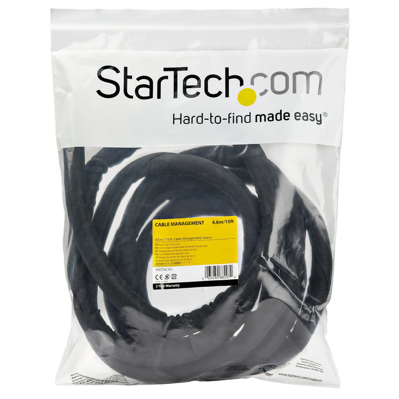 StarTech.com 4,6 m Kabelschlauch - Flexibel gewickelter Kabelstrumpf - Ø 2,54 - 3,81cm Durchmesser - Polyester Kabelabdeckung - Kabelkanal - Kabelbündelschlauch - Schutzschlauch - Schwarzer Cable Organizer zum Zuschneiden