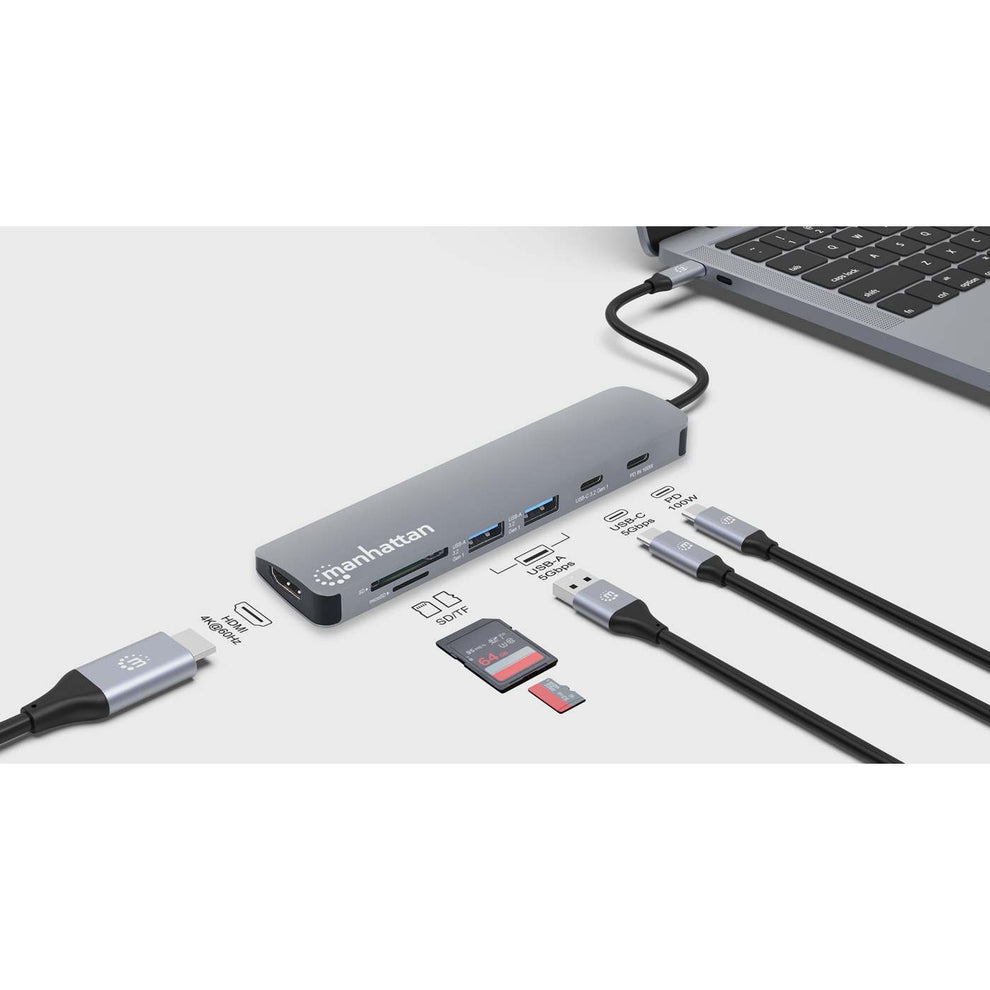 Manhattan 190442 laptop-dockingstation & portreplikator Kabelgebunden USB 3.2 Gen 1 (3.1 Gen 1) Type-C Grau