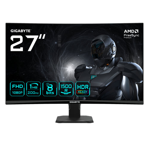 GIGABYTE GS27FCA 27" FHD Curved Gaming Monitor - 1920 x 1080, 200Hz, 1ms, 250 cd/m², FreeSync Premium, HDR Ready, HDMI 2.0, DisplayPort 1.4