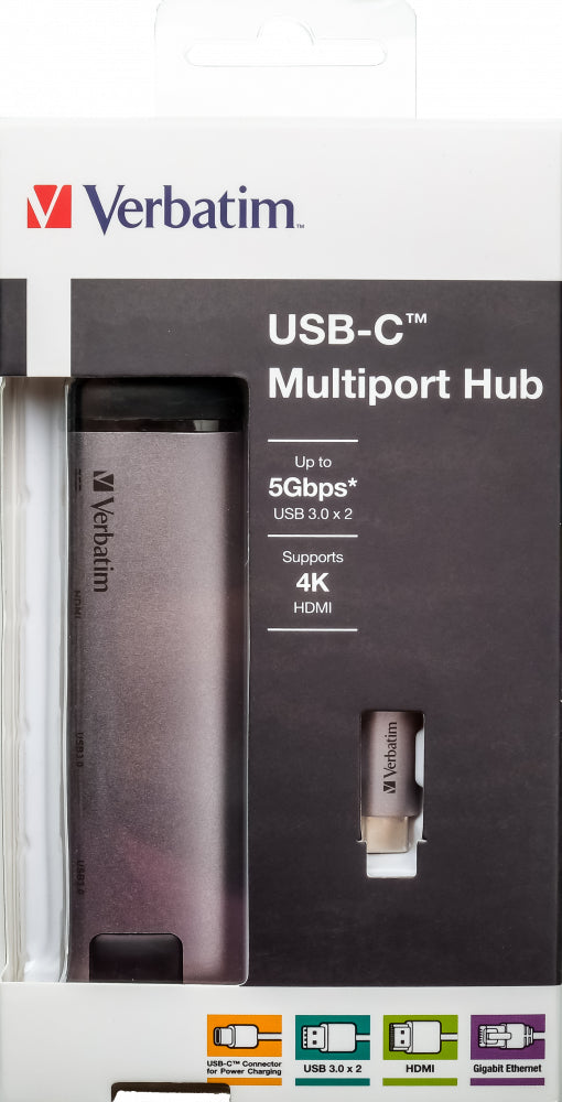 Verbatim 49141 laptop-dockingstation & portreplikator USB 3.2 Gen 1 (3.1 Gen 1) Type-C Schwarz, Silber