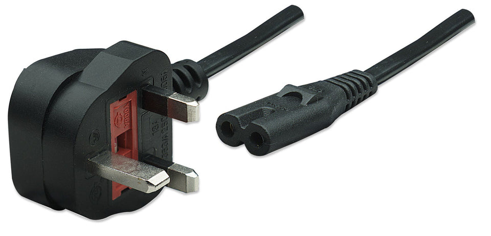 Manhattan Stromkabel, C7 auf BS 1363 (3-pol. UK-Stecker), 1,8 m, schwarz