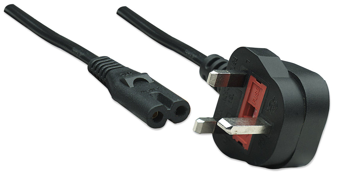 Manhattan Stromkabel, C7 auf BS 1363 (3-pol. UK-Stecker), 1,8 m, schwarz
