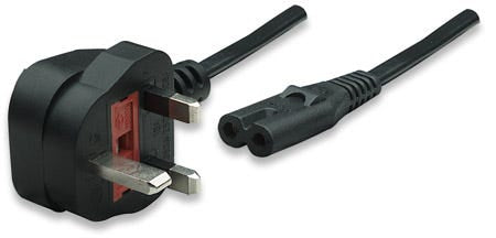 Manhattan Stromkabel, C7 auf BS 1363 (3-pol. UK-Stecker), 1,8 m, schwarz