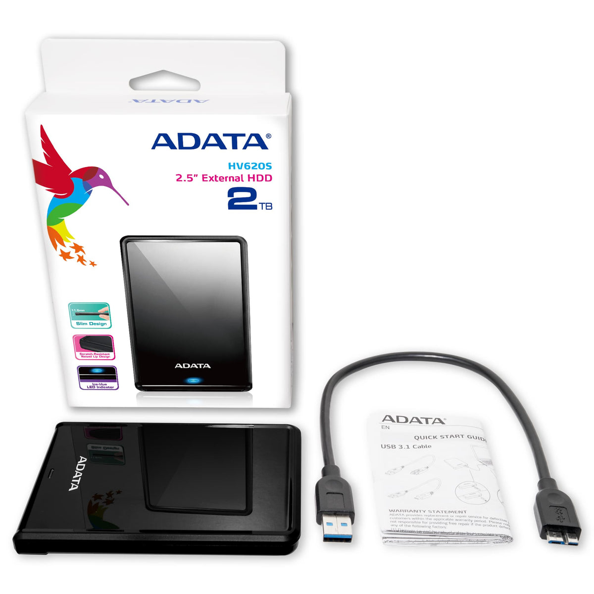 ADATA AHV620S-2TU3-CBK Externe Festplatte 2 TB 2.5" Micro-USB B 3.2 Gen 1 (3.1 Gen 1) Schwarz
