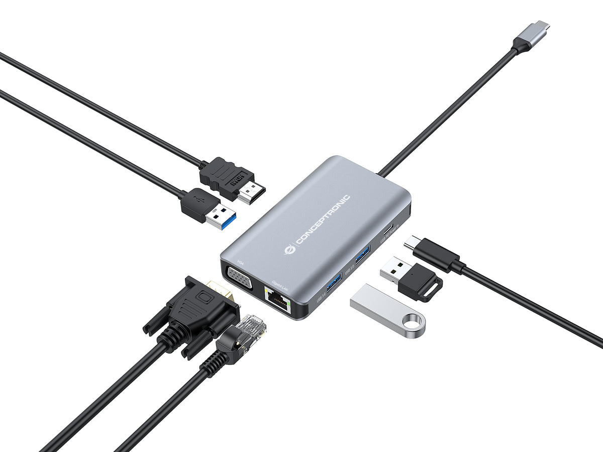 Conceptronic DONN21G laptop-dockingstation & portreplikator Kabelgebunden USB 3.2 Gen 1 (3.1 Gen 1) Type-C Grau