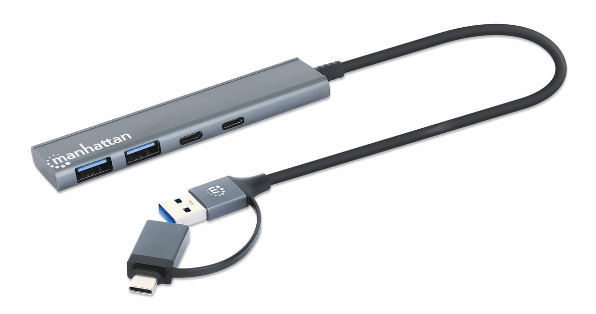 Manhattan 181075 laptop-dockingstation & portreplikator Kabelgebunden USB 3.2 Gen 1 (3.1 Gen 1) Type-A + Type-C Grau