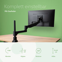 R-Go Tools Monitorarm R-Go Caparo, verstellbarer Einzelmonitorarm mit Gasfeder, 100% Zirkular, 3-9 kg Tragkraft, schwarz
