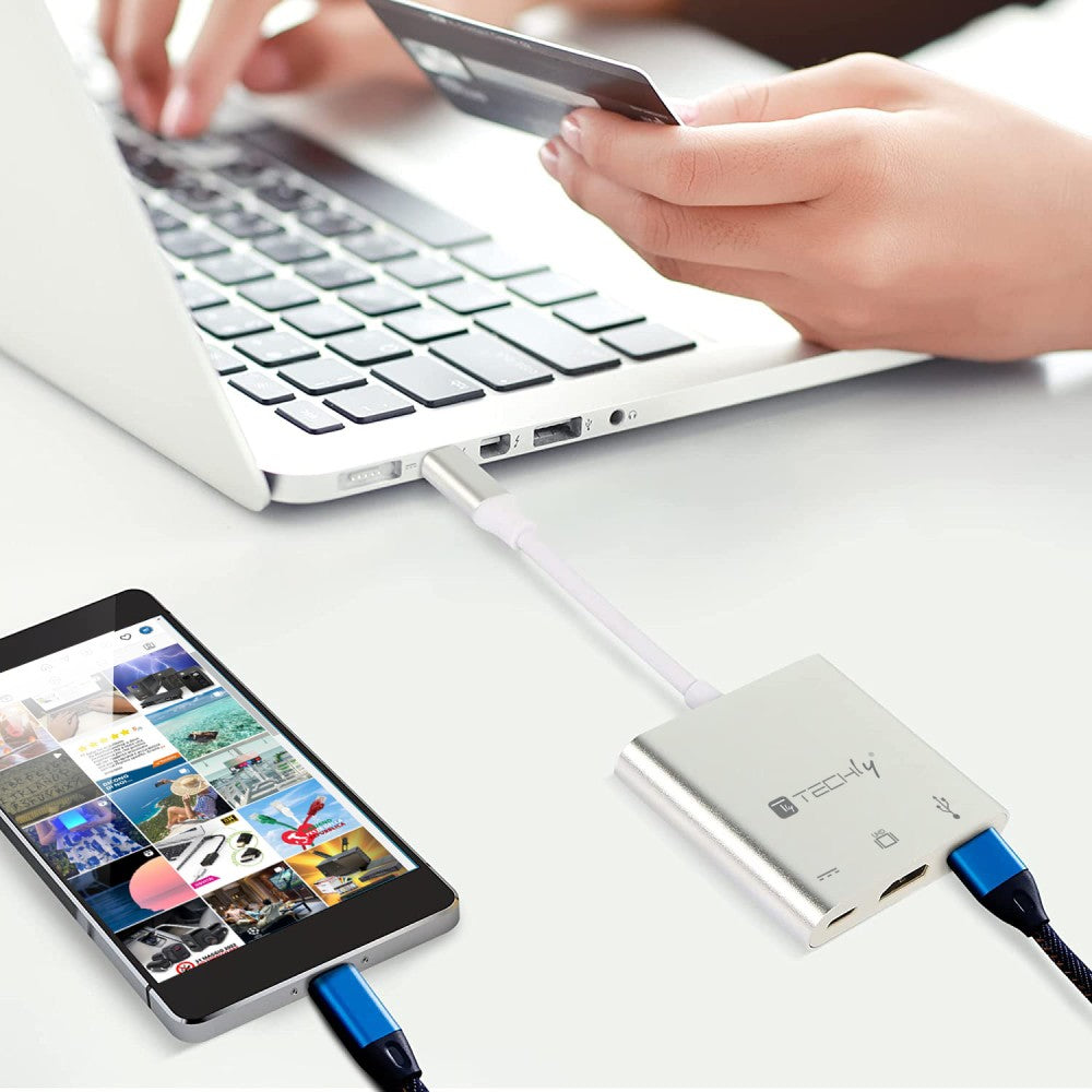 Techly IADAP USB31-HDMIPTY laptop-dockingstation & portreplikator Kabelgebunden USB 3.2 Gen 1 (3.1 Gen 1) Type-C Silber