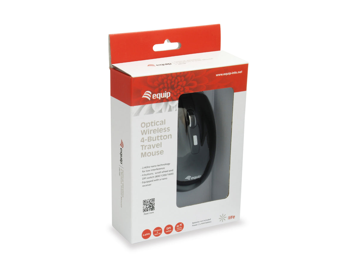 Equip Kabellose optische Reisemaus mit 4 Tasten, Black