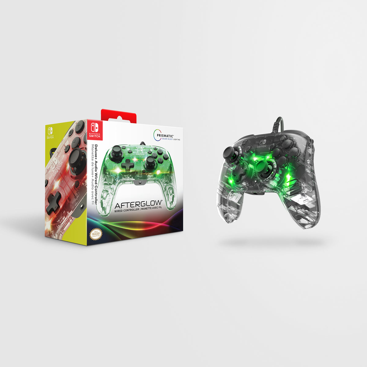 PDP Afterglow Deluxe+ Transparent USB Gamepad Analog / Digital Nintendo Switch, Nintendo Switch OLED