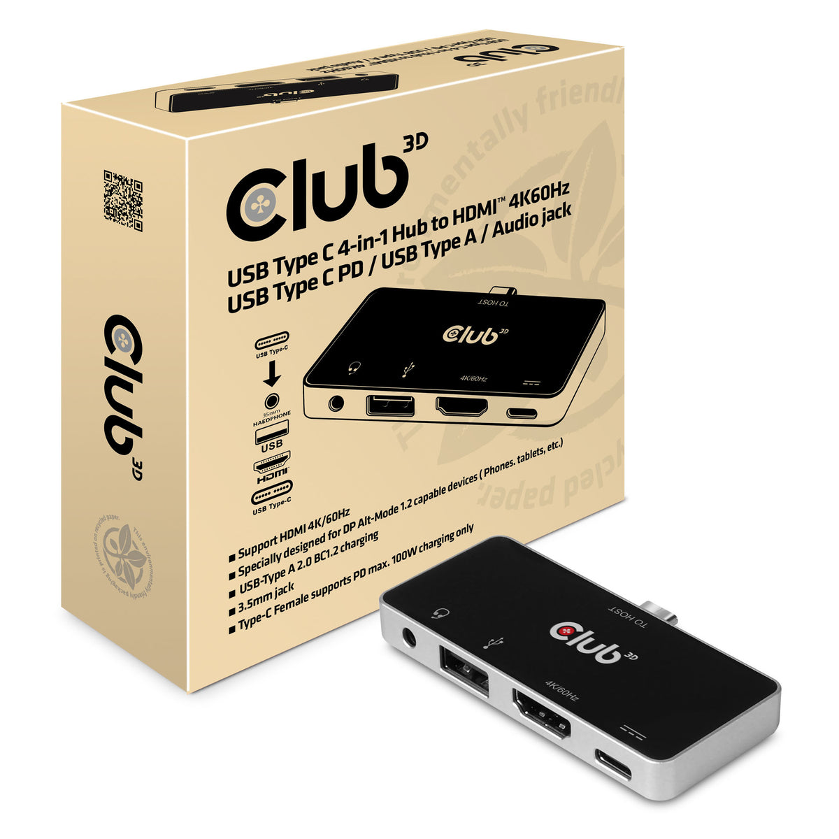 CLUB3D CSV-1591 laptop-dockingstation & portreplikator Andocken USB 3.2 Gen 1 (3.1 Gen 1) Type-C Schwarz, Chrom