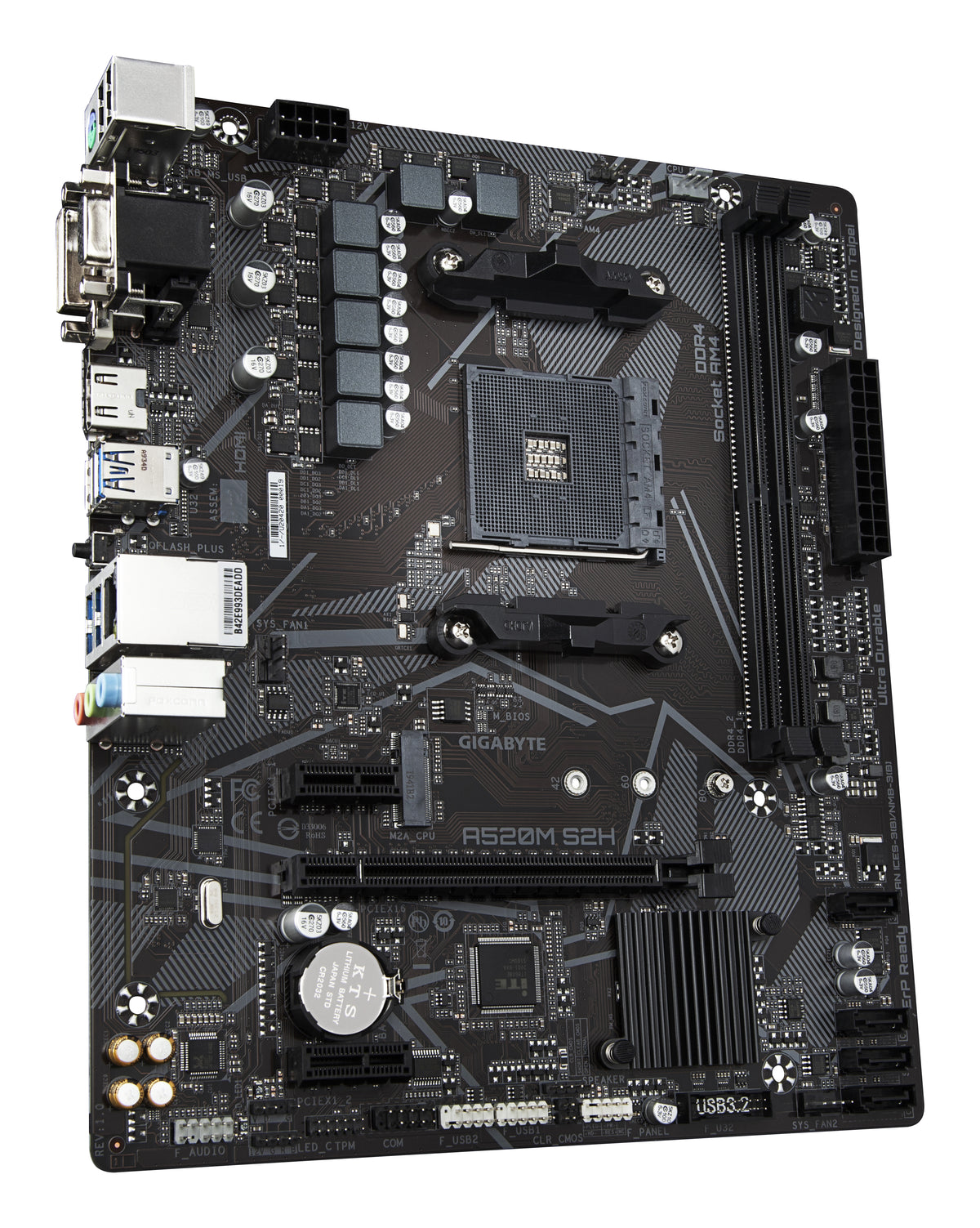 GIGABYTE A520M S2H Mainboard - Unterstützt AMD Ryzen 5000 Serie AM4 CPUs, 4+3 Phasen reines digitales VRM, bis zu 5100MHz DDR4 (OC), PCIe 3.0 x4 M.2, GbE LAN, USB 3.2 Gen 1