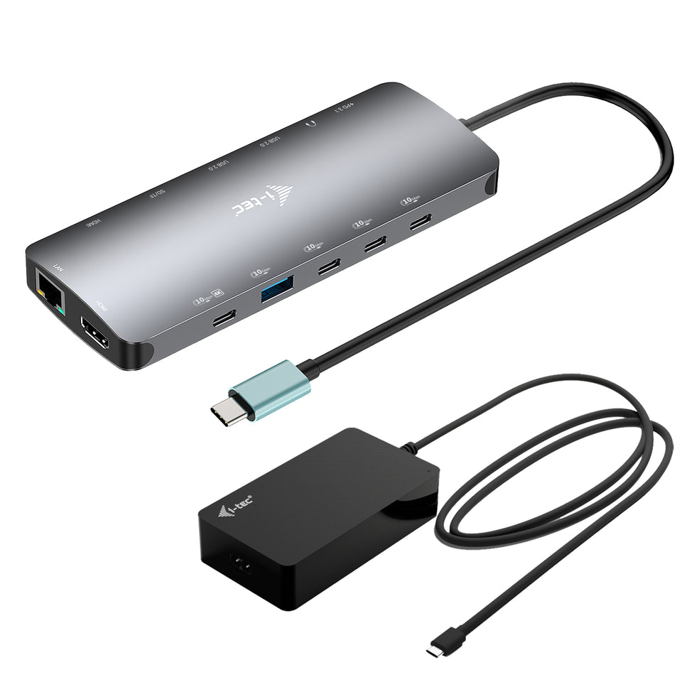 i-tec Metal USB-C Nano Station d'accueil 3x écrans, 2x HDMI 1x USB-C vidéo avec Power Delivery 140W + Chargeur Universel 140 W