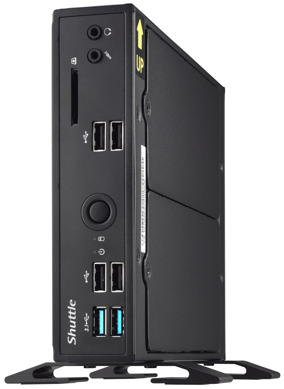 Shuttle XPC slim Barebone DS10U, Celeron 4205U, 1xHDMI, 1xDP, 1x VGA, 2x LAN, 1xCOM, 8x USB, sans ventilateur, fonctionnement continu 24/7